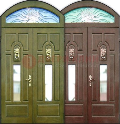 Стальная арочная дверь со стеклом ДА-17 для монолитного дома в Нижнем Новгороде