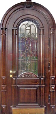 Арочная металлическая дверь массив со стеклом и ковкой ДА-50 в Нижнем Новгороде