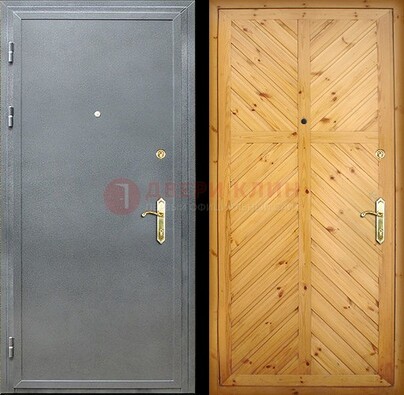 Серая металлическая дверь с евровагонкой ДЕ-12 в Рязани