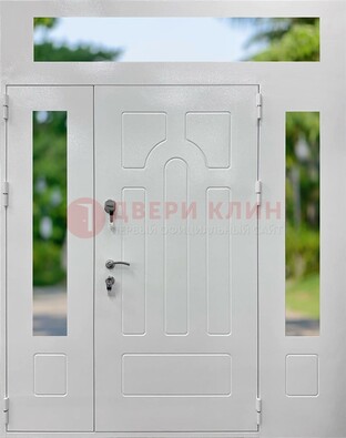 Белая стальная дверь порошок со стеклом и фрамугами ДФГ-11 в Электрогорске
