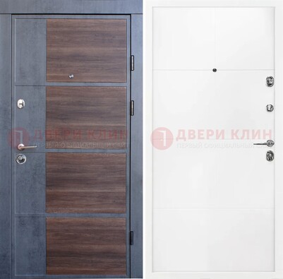 Серая с коричневой вставкой металлическая дверь МДФ ДМ-197 в Нижнем Новгороде