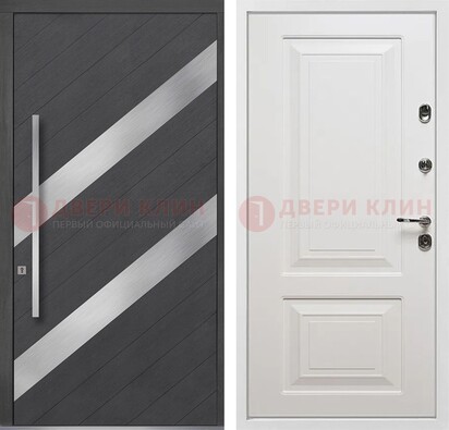 Серая входная дверь МДФ с металлическими вставками ДМ-325 в Нижнем Новгороде