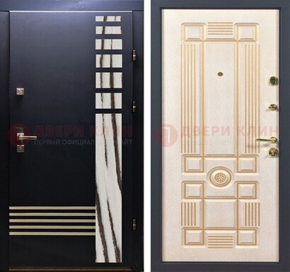 Черная железная дверь с МДФ панелями ДМ-510 в Рязани