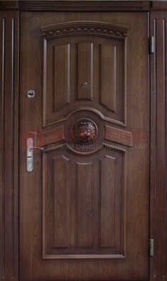 Темная железная дверь с массивом дуба с украшением ДМД-40 в Нижнем Новгороде