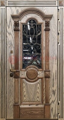 Железная дверь с массивом дуба со стеклом и ковкой ДМД-47 в Нижнем Новгороде
