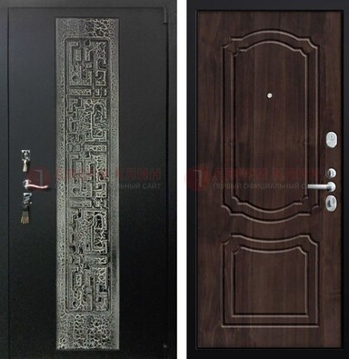 Темная входная дверь с порошковым покрытием и МДФ внутри ДП-224 в Бронницах