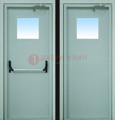 Серая металлическая противопожарная дверь со стеклянной вставкой ДПП-3 в Нижнем Новгороде