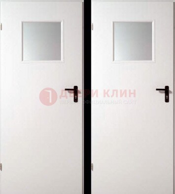 Белая железная противопожарная дверь с декоративной вставкой ДПП-6 в Куровском
