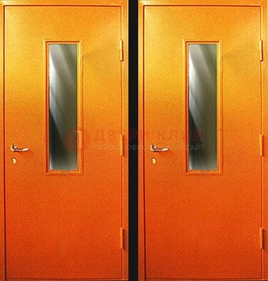 Оранжевая противопожарная дверь со вставкой из стекла ДПП-8 