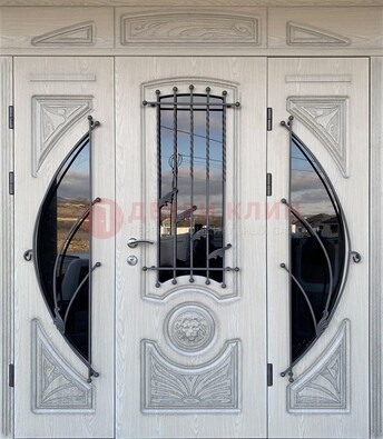 Большая парадная дверь Винорит со стеклом и ковкой ДПР-108 в Нижнем Новгороде