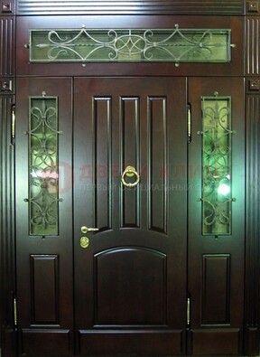 Стальная парадная дверь со стеклом и ковкой ДПР-18 для деревянного дома в Старой Купавне
