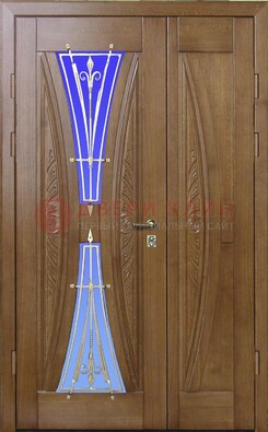 Коттеджная парадная дверь со стеклянными вставками и ковкой ДПР-26 в Нижнем Новгороде