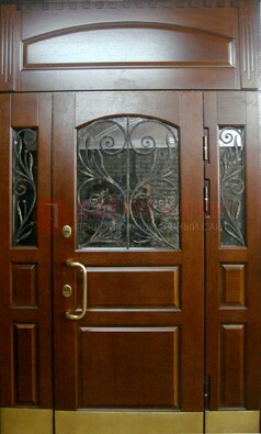 Стальная парадная дверь со вставками из стекла и ковки ДПР-30 в коттедж в Нижнем Новгороде