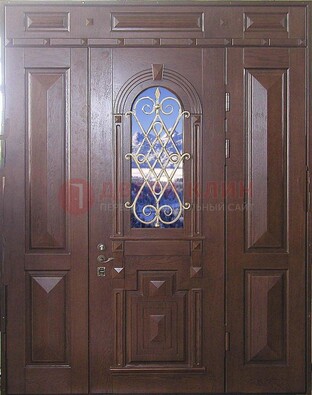 Стальная парадная дверь со стеклом и ковкой ДПР-4 для коттеджа в Сергиевом Посаде
