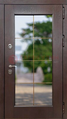 Коричневая стальная дверь со стеклом ДС-19 в Нижнем Новгороде