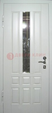 Белая металлическая дверь со стеклом ДС-1 в загородный дом в Нижнем Новгороде