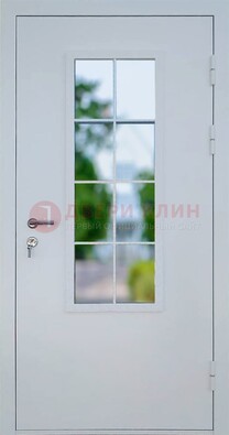 Белая железная дверь порошок со стеклом ДС-31 в Нижнем Новгороде