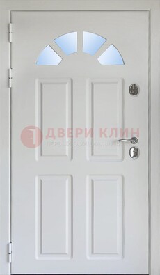 Белая стальная дверь МДФ со стеклом для дома ДС-37 в Нижнем Новгороде