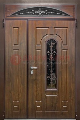 Большая металлическая дверь со стеклом и ковкой ДСК-145 в Нижнем Новгороде