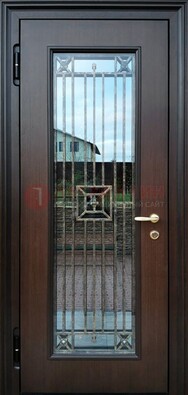 Железная дверь с большим стеклом и ковкой ДСК-187 в Нижнем Новгороде