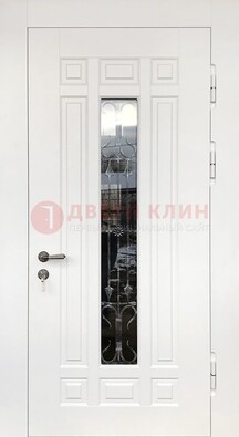 Белая стальная дверь винорит со стеклом и ковкой ДСК-191 в Нижнем Новгороде
