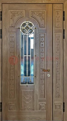 Полуторная стальная дверь стекло с ковкой и узором ДСК-200 в Ростове-На-Дону