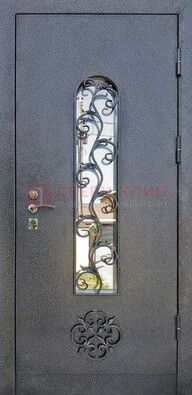 Темная стальная дверь Порошок со стеклом и ковкой ДСК-217 в Перми