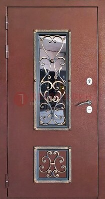 Уличная дверь Порошок со стеклом и ковкой для дома ДСК-218 в Нижнем Новгороде