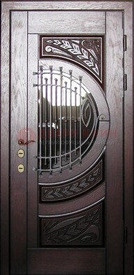 Одностворчатая входная дверь со стеклом и ковкой ДСК-21 в Нижнем Новгороде