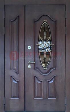 Темная металлическая дверь Винорит со стеклом и ковкой ДСК-239 в Нижнем Новгороде