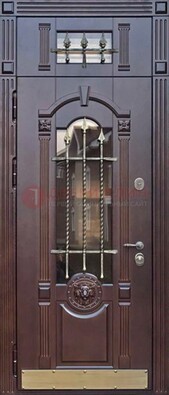 Металлическая дверь массив со стеклом и ковкой с фрамугой ДСК-249 в Нижнем Новгороде