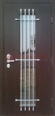 Современная стальная дверь с Виноритом стеклом и ковкой ДСК-262 в Саранске