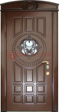 Шоколадная металлическая дверь Винорит со стеклом и ковкой ДСК-269 в Нижнем Новгороде