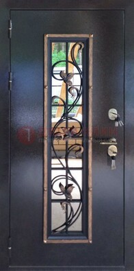 Железная дверь с порошковым напылением стеклом и ковкой ДСК-279 в Нижнем Новгороде