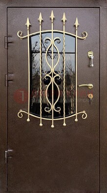Стальная дверь Порошок со стеклом и ковкой для дома ДСК-280 в Нижнем Новгороде