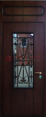 Высокая стальная дверь со стеклом и ковкой ДСК-32 в Казани