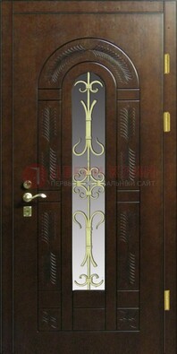 Дизайнерская металлическая дверь со стеклом и ковкой ДСК-50 в Перми