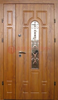 Стальная дверь со стеклом и цветной ковкой ДСК-78 для панельного дома в Выборге