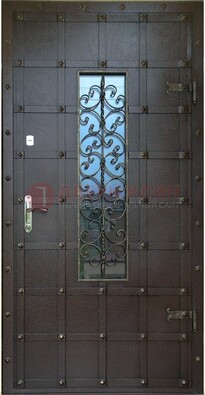 Стальная дверь со стеклом и ковкой ДСК-84 с утеплением в Ульяновске