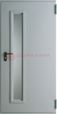 Белая железная техническая дверь со вставкой из стекла ДТ-9 в Костроме