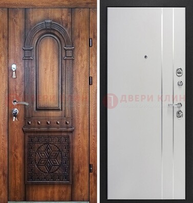 Стальная резная дверь Итальянский орех с виноритом и МДФ с молдингами ДВТ-120 в Нижнем Новгороде