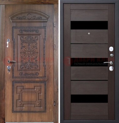 Стальная коричневая филенчатая дверь с виноритом и светлой МДФ ДВТ-122 в Нижнем Новгороде