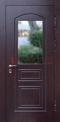 Темная железная дверь с виноритом и стеклом ДВТ-162 в Солнечногорске