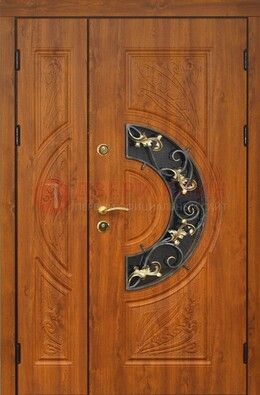 Входная дверь цвета золотой дуб с виноритом и ковкой ДВТ-176 в Нижнем Новгороде