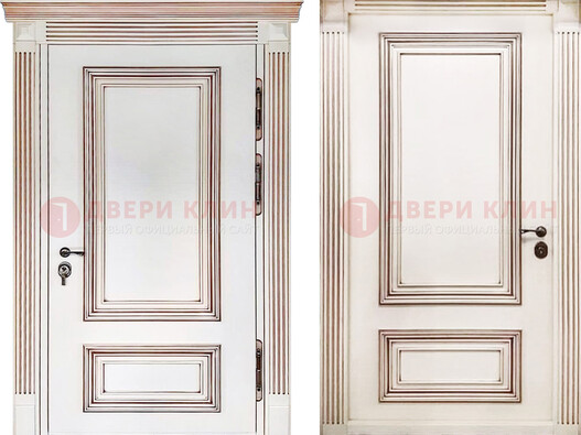 Белая металическая дверь с виноритом для дома ДВТ-239 в Нижнем Новгороде