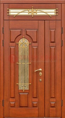 Коричневая металлическая дверь с виноритом и филенкой ДВТ-47 в Оренбурге
