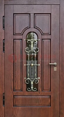 Коричневая металлическая дверь с виноритом и белой внутренней панелью ДВТ-48 в Оренбурге