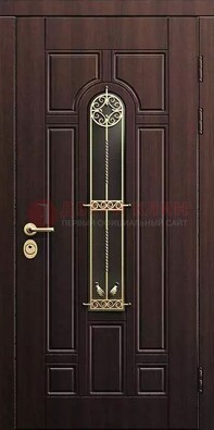 Железная коричневая дверь с виноритом и фрезерованной панелью ДВТ-93 в Нижнем Новгороде