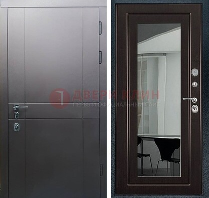 Входная дверь с порошковым напылением Темное серебро c МДФ Венге с зеркалом ДЗ-108 в Нижнем Новгороде