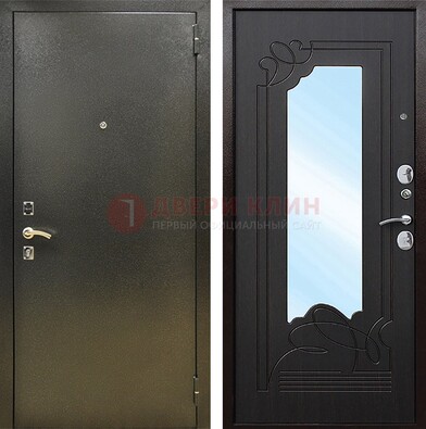 Железная темная дверь c порошковым напылением и МДФ с узором и зеркалом ДЗ-111 в Нижнем Новгороде